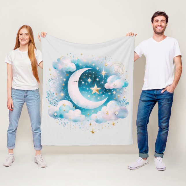 Cobertor De Velo Lua Crescente Azul e Branco Celestial Boho Moderno (In Situ)