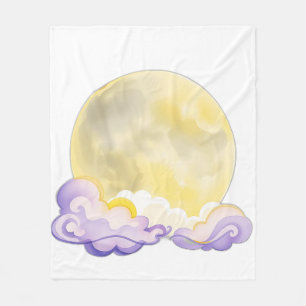 Cobertor De Velo Lua de Aquarela Surreal com Estrelas