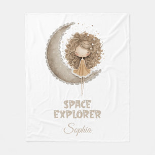 Cobertor De Velo Lua Fada do Explorador de Espaço - Nome Personaliz