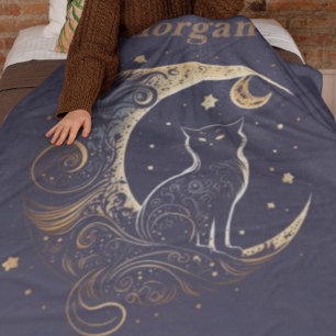 Cobertor De Velo Lua Gata Mística - Presente Celestial Personalizad