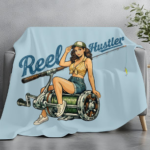 Cobertor De Velo Lutador de Carretilha Retrô Pin-Up de Pesca Azul P