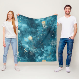 Cobertor De Velo Lux Ocean Jellyfish & Coral Gold Pattern (3)