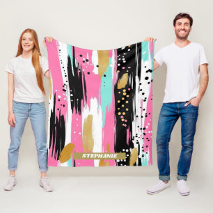 Cobertor De Velo Luxo Abstrato Rosa Bege Dourado Menta