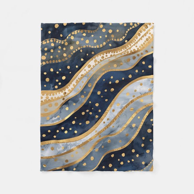 Cobertor De Velo Luxo, Moderno, Padrão Azul Dourado (Frente)