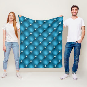 Cobertor De Velo Luxo Padrão Diamante Rebordado Azul Médio