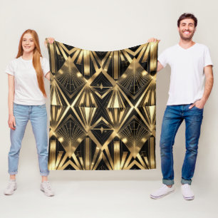 Cobertor De Velo Luxuoso Art Deco Geométrico Dourado e Preto 