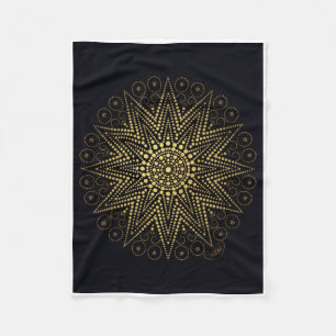 Cobertor De Velo Luxuoso Mandala Floral Dourado em Fundo Preto F