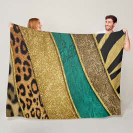 Cobertor De Velo Luxury Emerald & Gold Safari Leopard Zebra Glitter