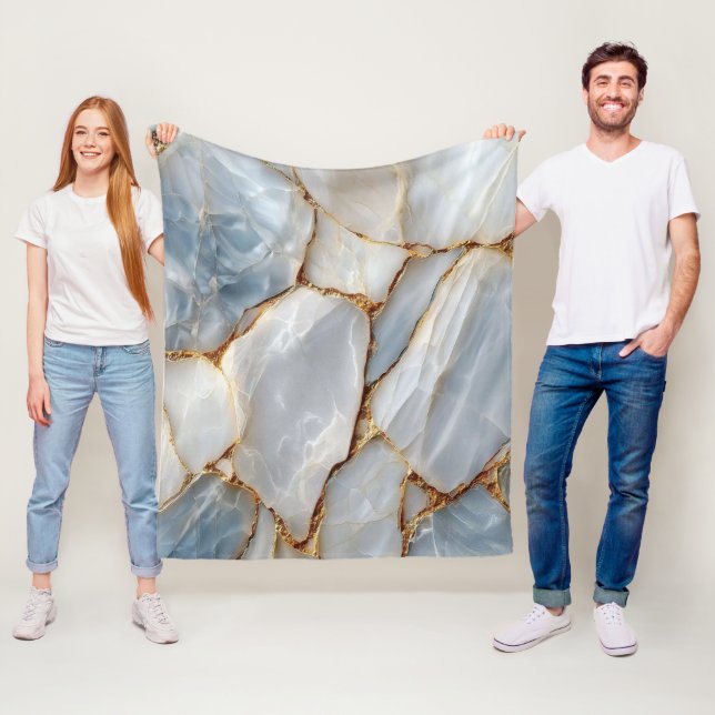 Cobertor De Velo Luxury White Blue Marble & Gold Veins Agate Stone  (In Situ)
