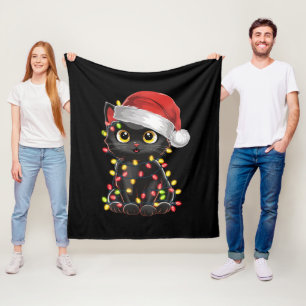 Cobertor De Velo Luzes de árvore de Natal de gato preto, kitten eng