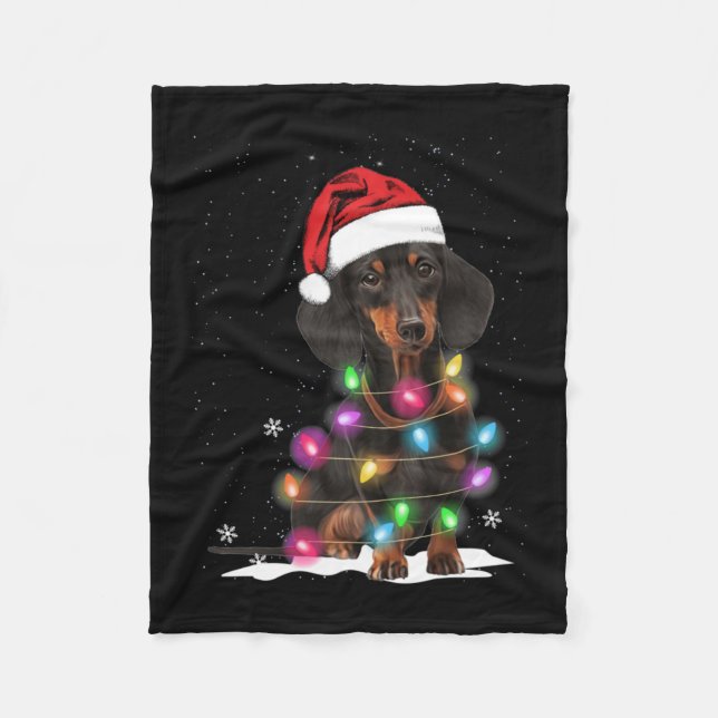 Cobertor De Velo Luzes De Natal Dachshund Com Neve (Frente)
