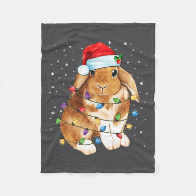 Cobertor De Velo Luzes de Natal de Coelho com Chapéu de Papai Noel  (Frente)