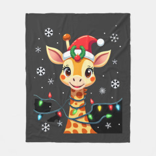 Cobertor De Velo Luzes de Natal de Girafa Fofa Chapéu do Papai Noel