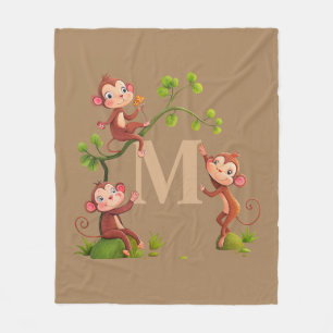 Cobertor De Velo Macacos Lindos e Elegantes, Monograma Dourado em B