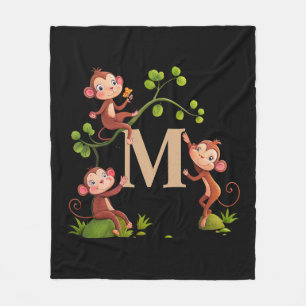 Cobertor De Velo Macacos Lindos e Elegantes, Monograma Dourado em P