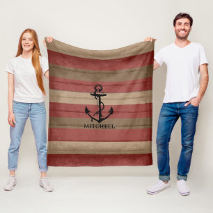 Cobertor De Velo Madeira Vermelha e Castanha ⚓ Stripes e Âncoras
