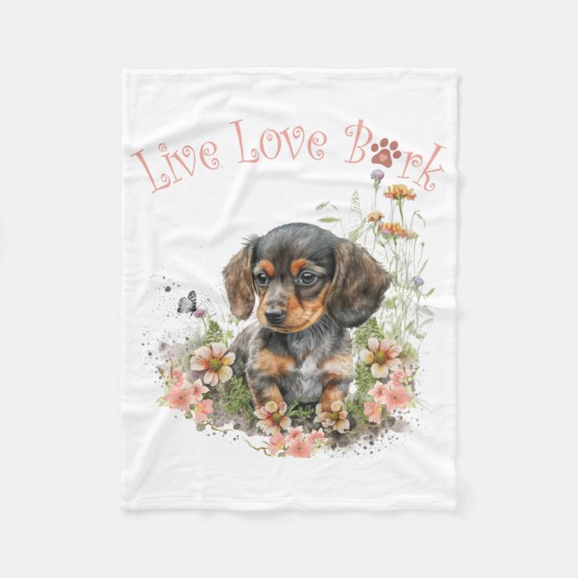 Cobertor De Velo Mãe de Cachorro Dachshund Floral (Frente)