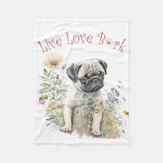 Cobertor De Velo Mãe de Pug Floral (Frente)