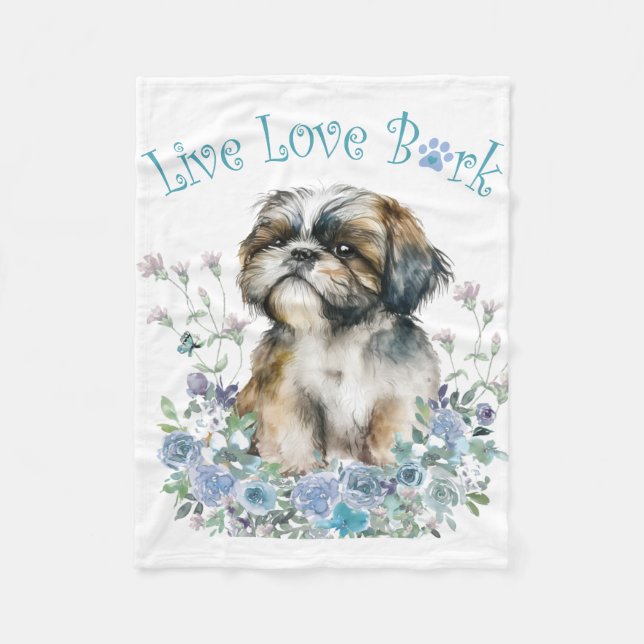 Cobertor De Velo Mãe de Shih Tzu Floral (Frente)