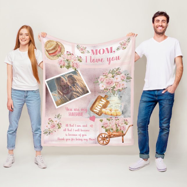 Cobertor De Velo Mãe Eu Te Amo Foto Rosa Floral | Texto do Script (In Situ)