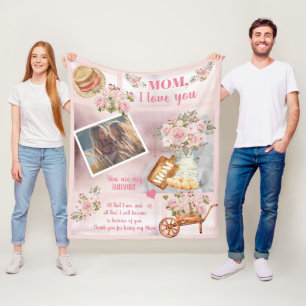 Cobertor De Velo Mãe Eu Te Amo Foto Rosa Floral   Texto Script