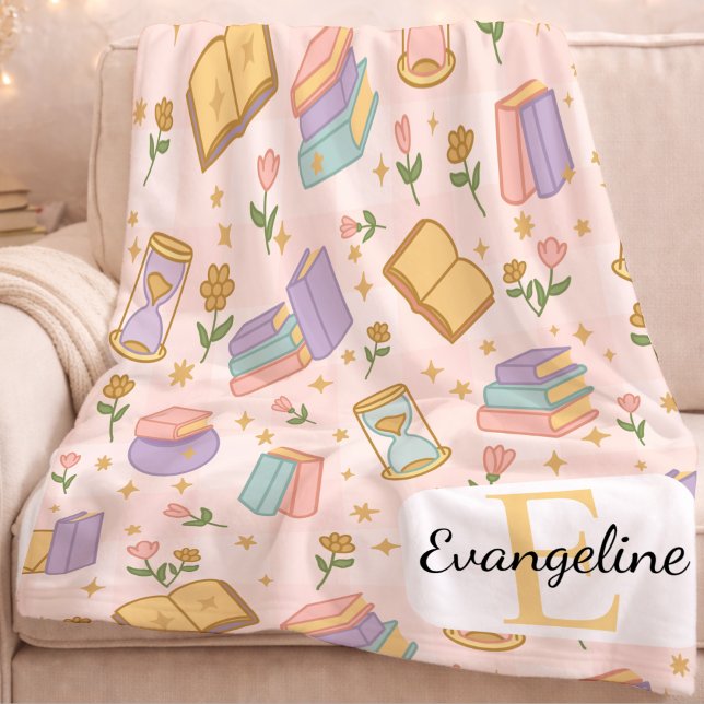 Cobertor De Velo Magia de Livros Personalizada Pastel Menina Nome R (Criador carregado)