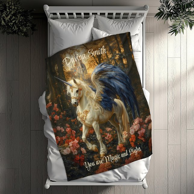 Cobertor De Velo Magia Pegasus White Blue Fantasy Unicorn (Criador carregado)