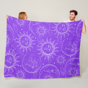 Cobertor De Velo Magia Roxa Vintage Celestial Sol Lua Estrelas