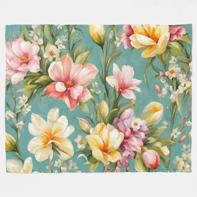 Cobertor De Velo Magnólia Amarela refinada com flores brancas (Frente (Horizontal))