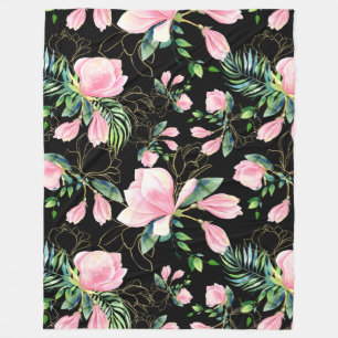 Cobertor De Velo Magnolia Rosa Padrão de Aquarela Preto