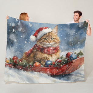 Cobertor De Velo Maine Coon Cat em Sledge Deixe nevar Natal
