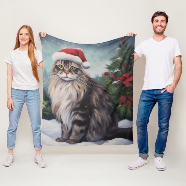 Cobertor De Velo Maine Coon Cat no Natal da Neve (In Situ)