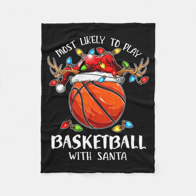 Cobertor De Velo Mais Propenso a Jogar Basquete com Papai Noel Nata (Frente)
