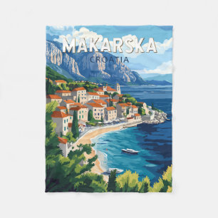 Cobertor De Velo Makarska Croácia Illustração Viagem Art Vintage