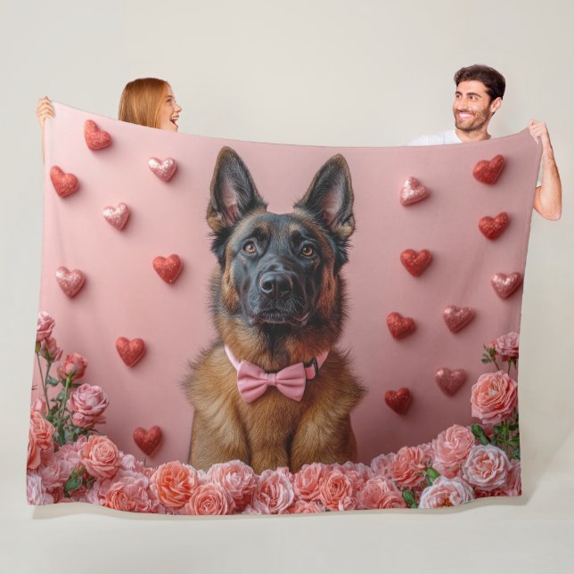 Cobertor De Velo Malinois Belga com Rosas - Dia dos Namorados  (In Situ)