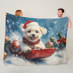 Cobertor De Velo Maltês Cachorro com Sledge Deixe-o nevar no Natal