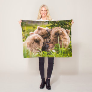 Cobertor De Velo Mamãe urso cuidando de seus dois filhotes, Lago Cl
