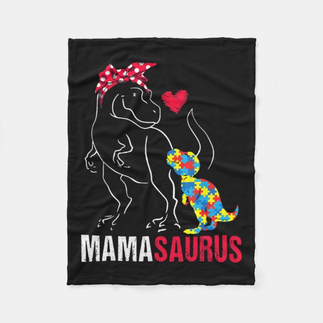 Cobertor De Velo Mamasauro T Rex Dinossaur Mama Saurus Autism Aware (Frente)