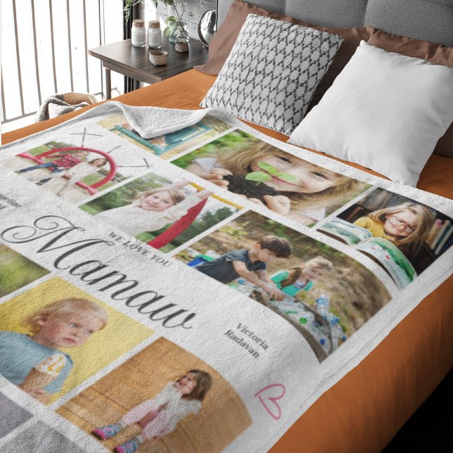 Cobertor De Velo Mamaw, Nós Te Amamos Corações Personalizados (Mamaw large custom fleece blanket add photos and text.)
