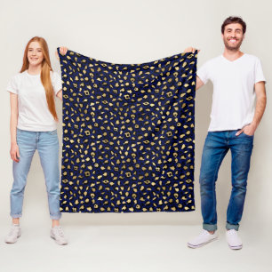 Cobertor De Velo Manchas de leopardo elegantes em azul real e doura
