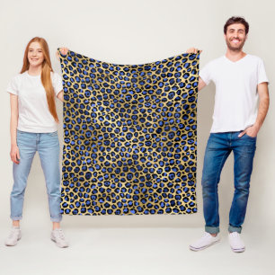 Cobertor De Velo Manchas de leopardo elegantes em azul real e doura