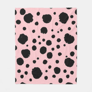 Cobertor De Velo Manchas de Tinta Preta com Padrão de Bolinhas Rosa