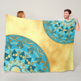 Cobertor De Velo Mandala azul dourado em Fundo de Ouro Macio