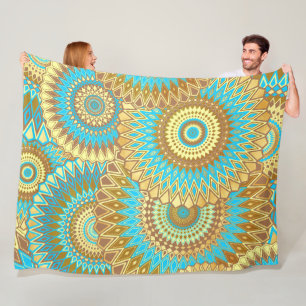 Cobertor De Velo Mandala Azul Marrom Dourado Sobreposto