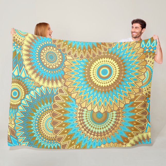 Cobertor De Velo Mandala Azul Marrom Dourado Sobreposto (In Situ)