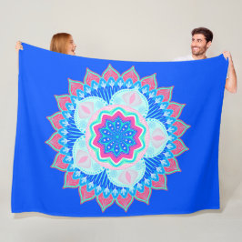 Cobertor De Velo Mandala Azul Rosa sobre Fundo Azul