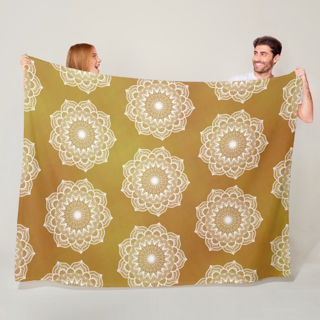 Cobertor De Velo Mandala Branco em Fundo Dourado (In Situ)