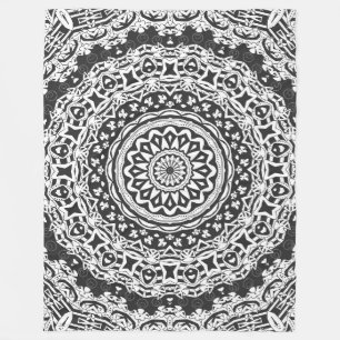 Cobertor De Velo Mandala, caleidoscópio, preto e branco, ornamento