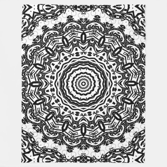 Cobertor De Velo Mandala, caleidoscópio, preto e branco, ornamento (Frente)