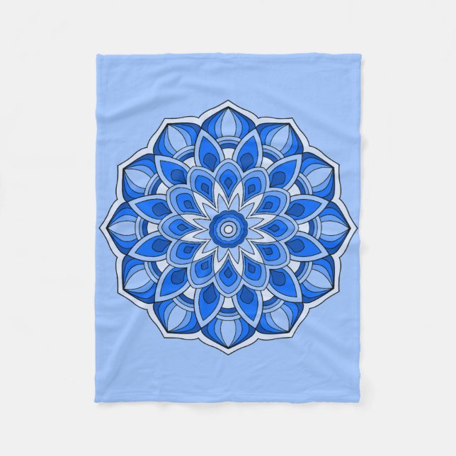 Cobertor De Velo Mandala em azul Fleece Blanket (Frente)